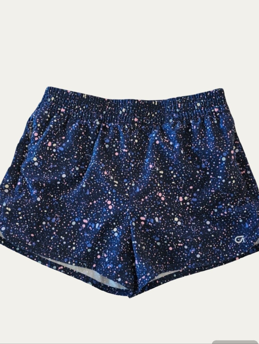 Adorable Gap Fit Girls Lined Active Run Shorts Quick Dry Navy Blue Splatter M 8